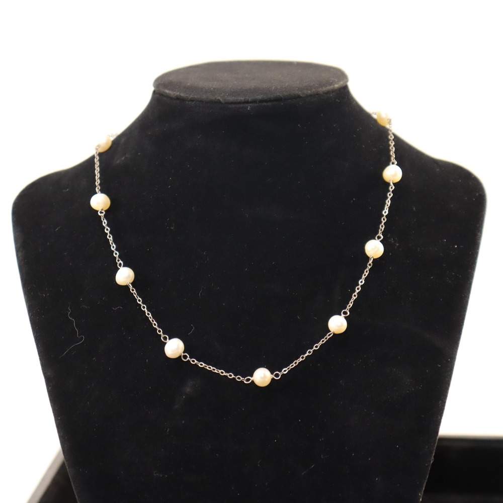 Unbranded Pearl Station Necklace Women 16" White Sterling Silver‎ Cross Toggle